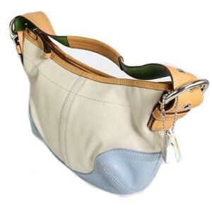 🆕 Vintage Coach Cream Blue Leather Hamptons Mini Daisy Hobo Shoulder Bag Y2K